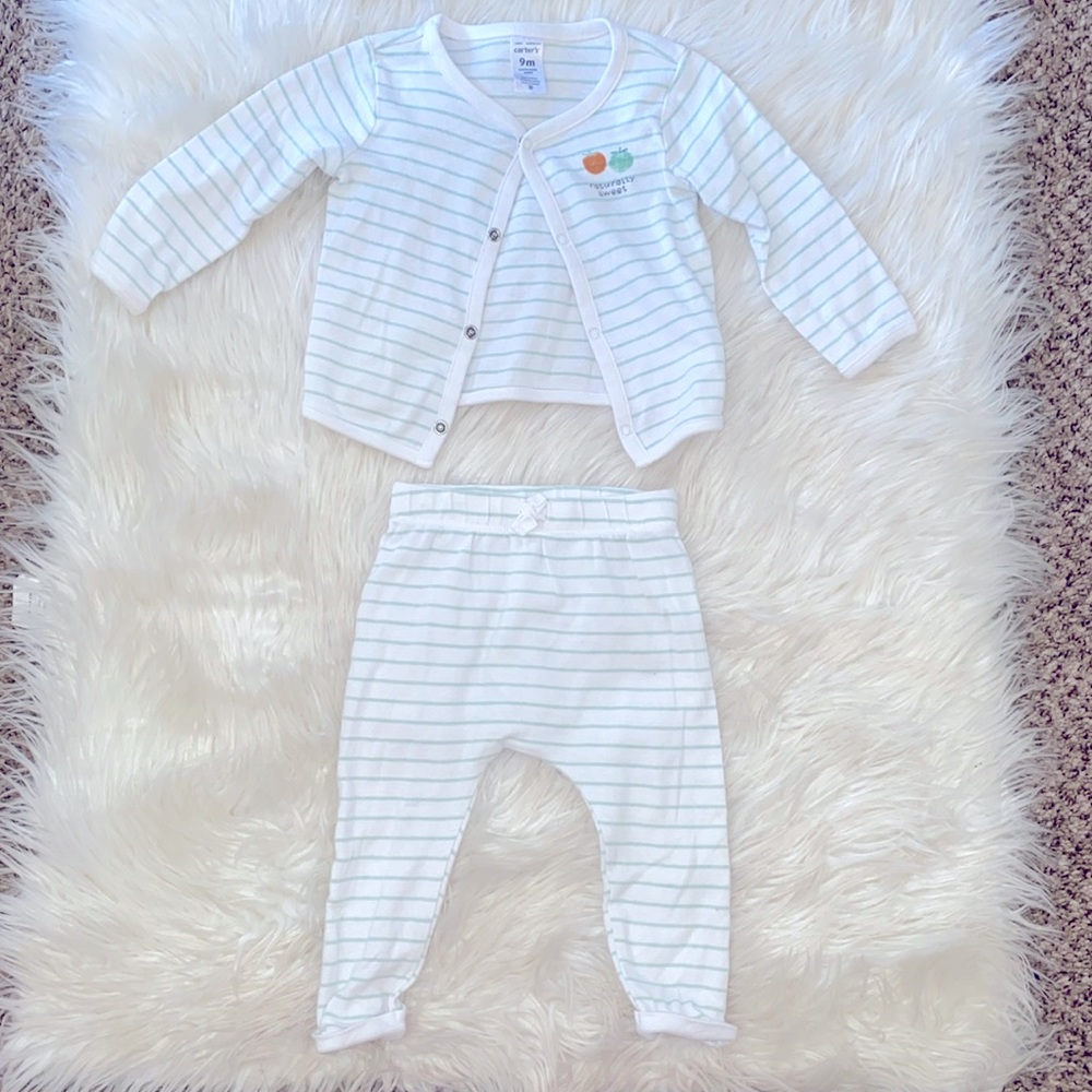 Carter’s Green and White Two Piece Striped Outfit